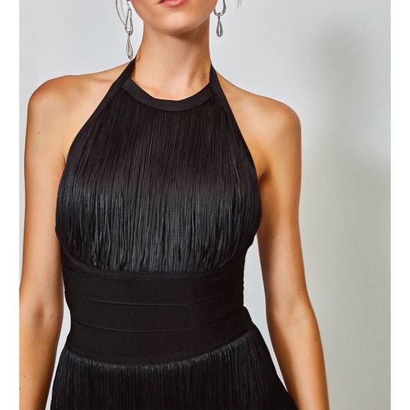 Karen Millen Black Tiered Fringe Bandage Knit dress - Picture 3 of 16